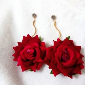 Large Red rose earrings